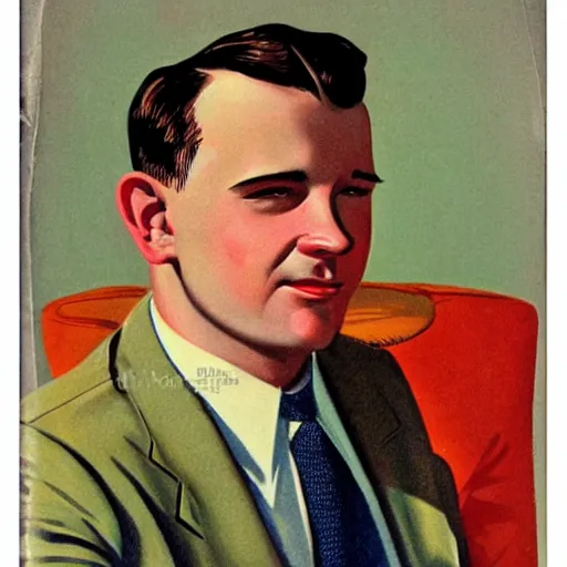 Image similar to “James Macvoy portrait, color vintage magazine illustration 1950”