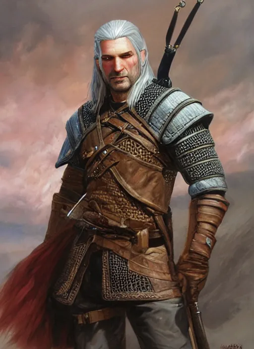 Prompt: a realistic fantasy portrait painting of a male witcher, ultra detailed, art by ralph horsley, swanland, sabbas