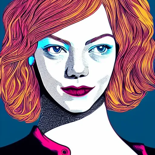 Image similar to detailed illustration of emma stone in flat colour, by james jean, by yukio shimizu