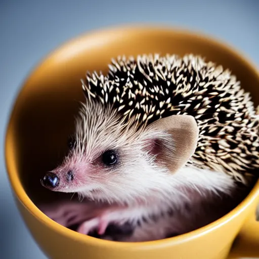 Image similar to baby hedgehog in a teacup, photography, minimalistic, 8 k