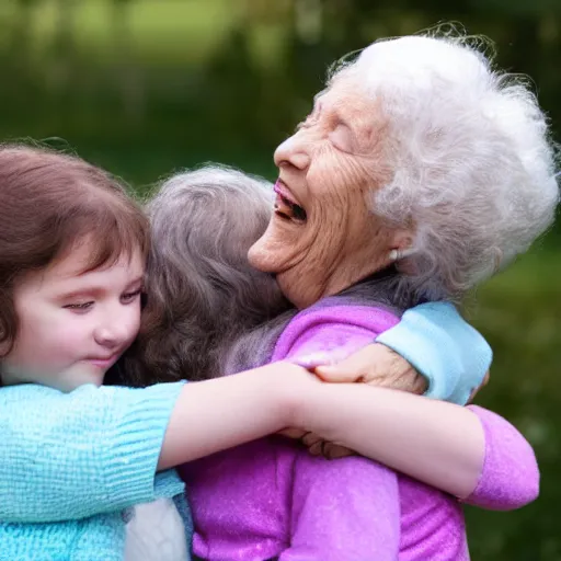 Prompt: a little girl hugging her grandma