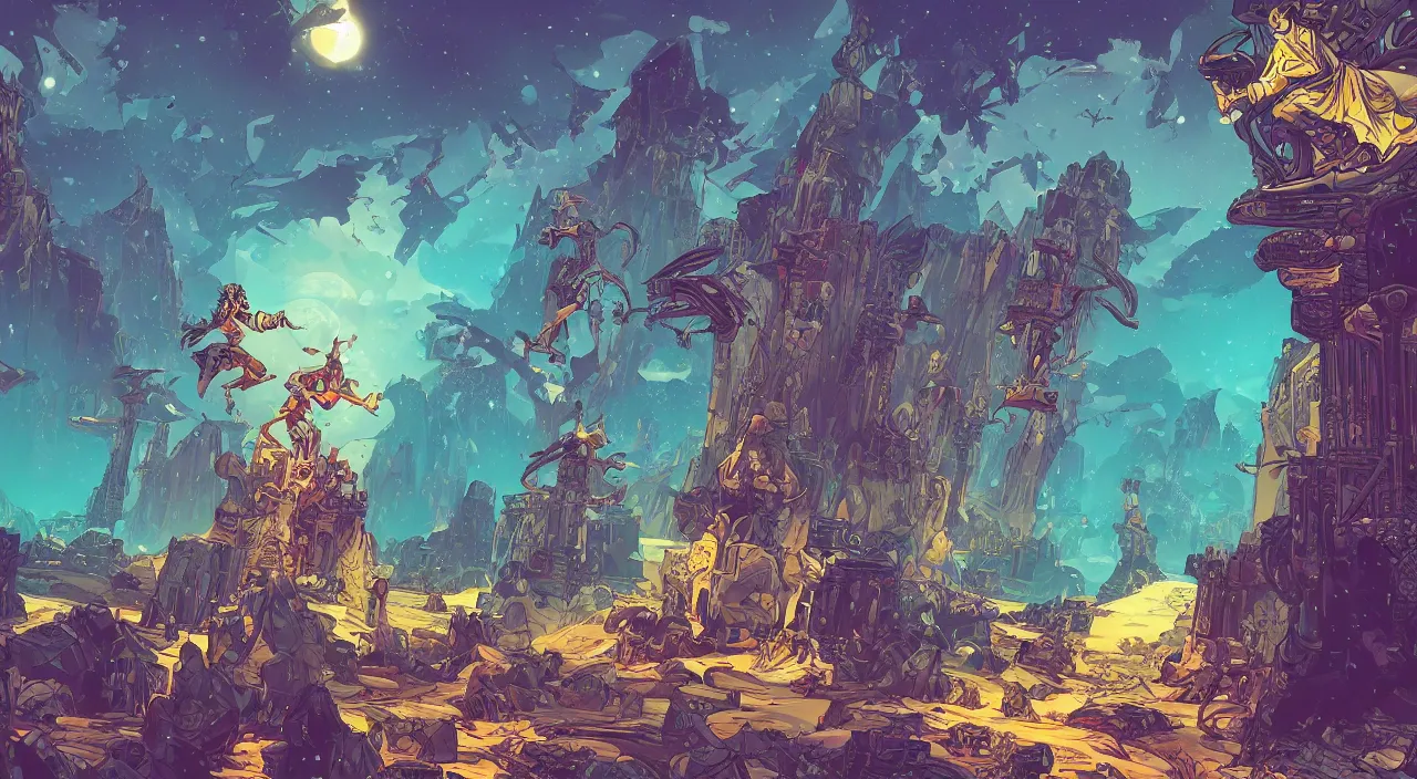 Image similar to vector wonderland bazaar zouk old egypt sky shine epic fantasy painting photoshop that looks like it is from borderlands and by feng zhu and loish and laurie greasley, victo ngai, andreas rocha, john harris