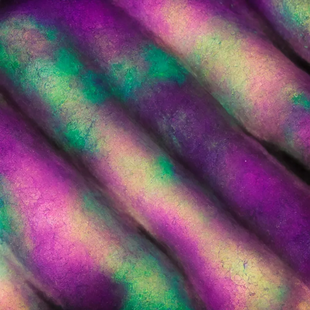 Prompt: close - up of iridiscent oil slick corpses connected by transparent tubes to wax technical forms relaxing on yoga mat, faded, iridiscent gradient, purple fog, depth of field, blur, very detailed, by nadav kander and hans bellmer, 8 k, ultrarealistic, sad atmosphere, cinematic, 8 5 mm lens
