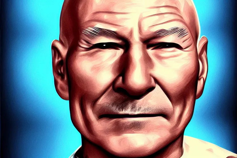 Image similar to patrick stewart as a captain, digital art