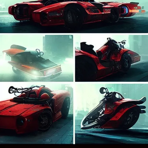 Prompt: concept art of vehicles from the movie akira inspired by liam wong, high octane render, trending on cgsociety, displacement mapped!, masterpiece!!