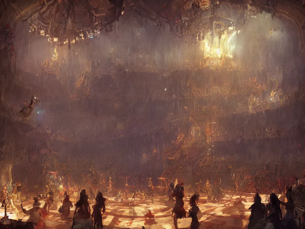 Image similar to interior of a medieval circus, hearthstone art style, epic fantasy style art by Craig Mullins, fantasy epic digital art, epic fantasy card game art by Greg Rutkowski