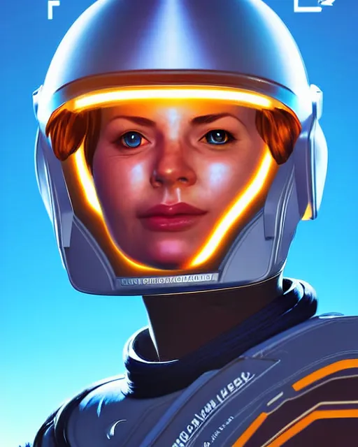 Image similar to portrait of a starship captain with a helmet as an apex legends character digital illustration portrait design 3 / 4 perspective, detailed, gorgeous lighting, wide angle action dynamic portrait