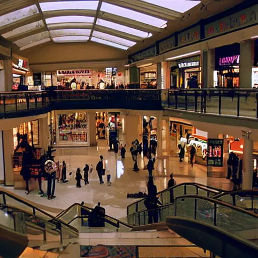 Prompt: mall, 1990s, iconic and popular iconography