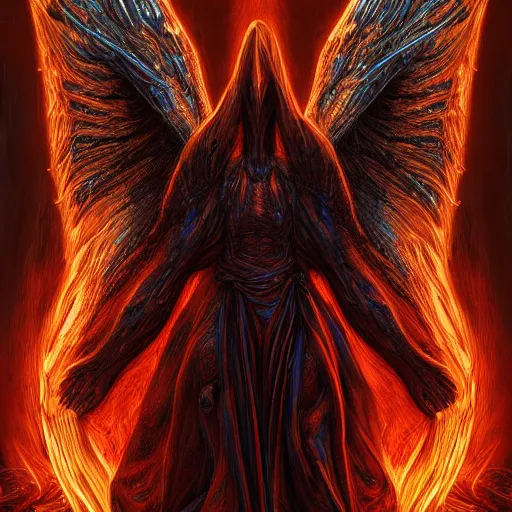 Prompt: photorealistic demonic alien archangel the style of michael whelan and gustave dore. hyperdetailed photorealism, 1 0 8 megapixels, amazing depth, glowing rich colors, powerful imagery, psychedelic overtones, 3 d finalrender, 3 d shading, cinematic lighting, artstation concept art