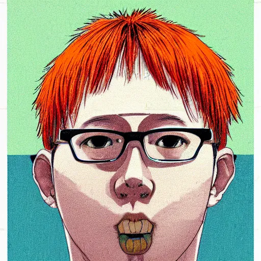 Prompt: a colorful portait of a 2 4 years old man with an orange sweetshirt made by inio asano, detailed