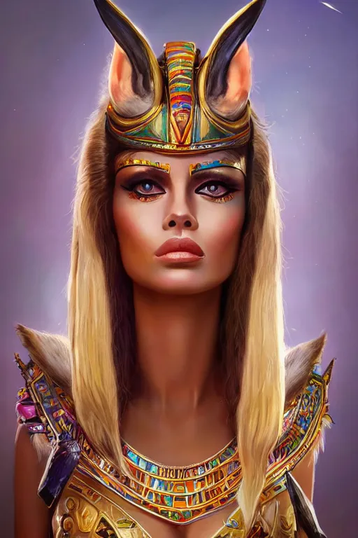 Image similar to brigitte bardot as egyptian cat goddess, vivid colors, high details, cinematic, 8k resolution, beautiful detailed, photorealistic, digital painting, artstation, concept art, smooth, sharp focus, illustration, fantasy background, artstation trending, octane render, unreal engine