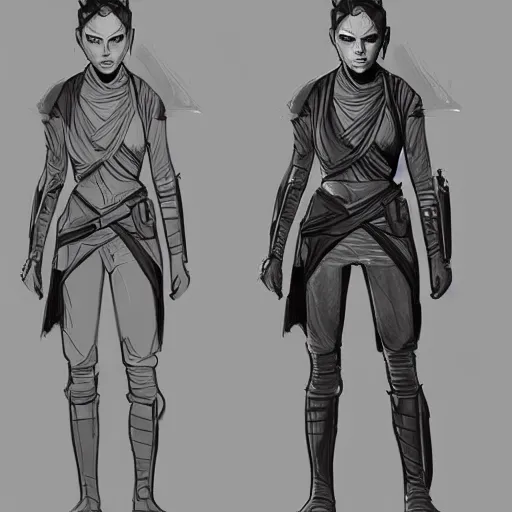 Image similar to ryan church concept art sketch star wars sith rey character reference sheet