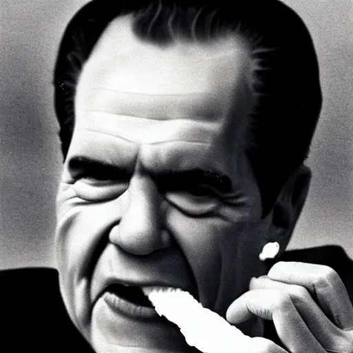 Image similar to Richard Nixon eating a hotdog, hyper realistic, HD, HQ, photo realistic