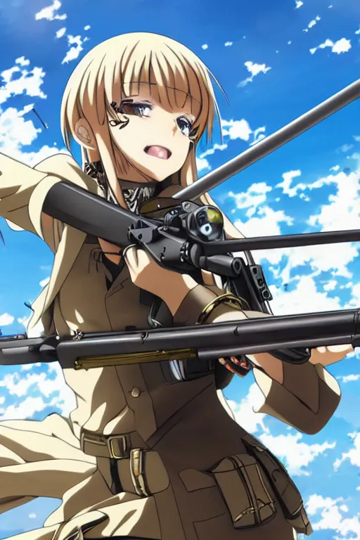 Image similar to anime key visual of tanya degurechaff aiming down a bolt action rifle, official digital media illustrated by artist so - bin, trending on artstation