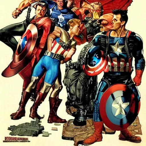 Prompt: the avengers, by norman rockwell