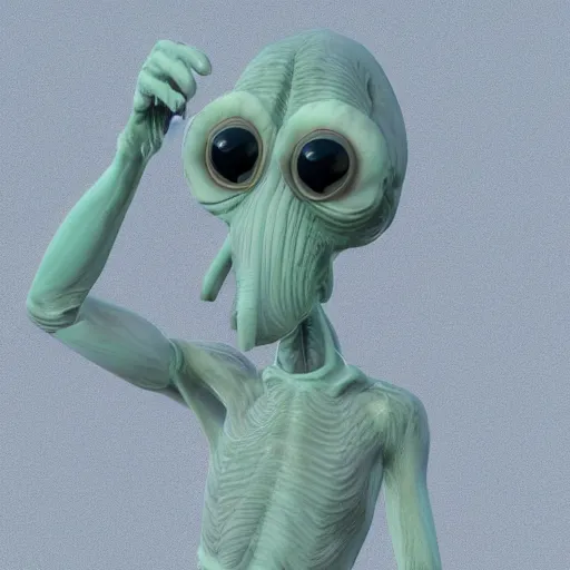 Image similar to squidward realistic skin 8k, detailed, high detailed, terrifying, eerie, deformed.