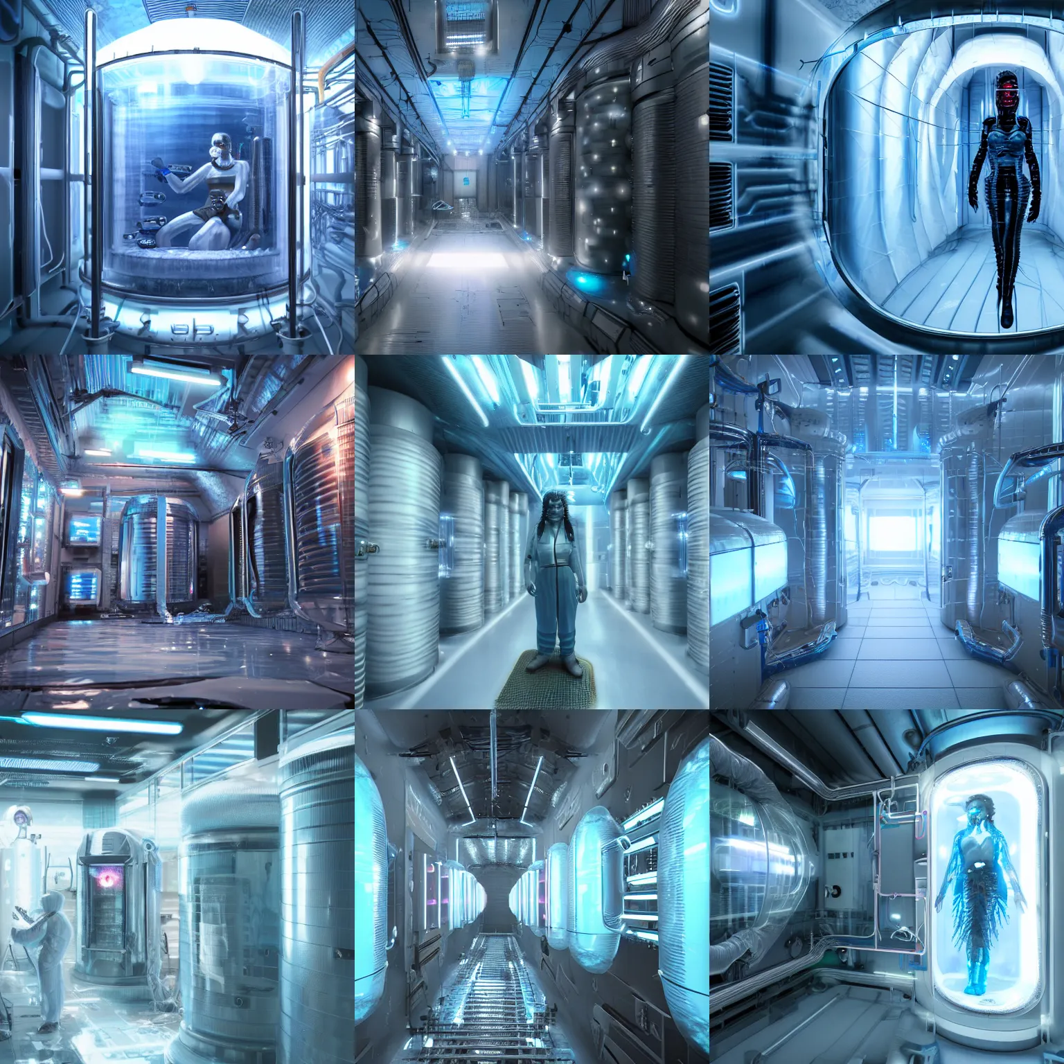 Prompt: cryonics capsules facility cyberpunk fantasy 4 k ultrahd