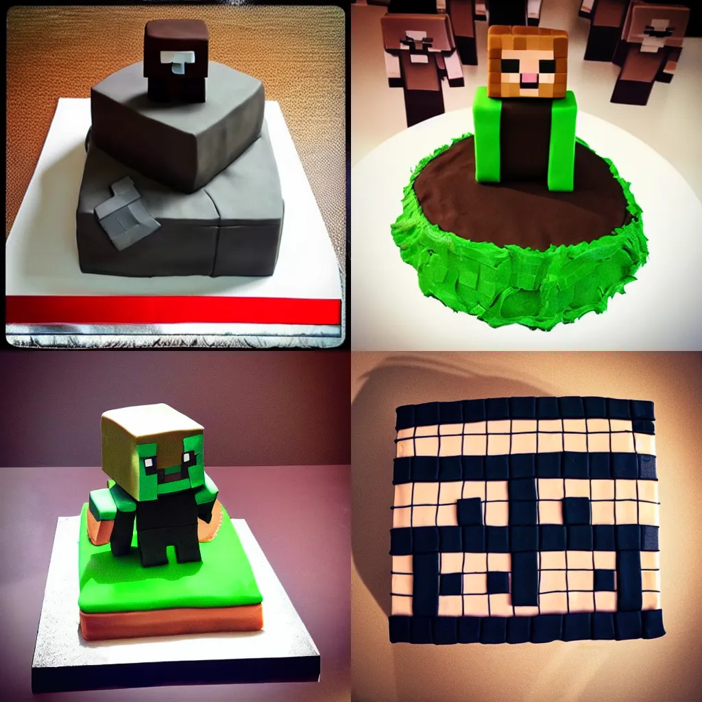 Prompt: “minecraft enderman cake, professional food photography”