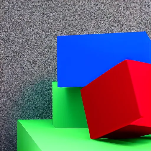 Image similar to a blue cube on top of a red cube on top of a green cube