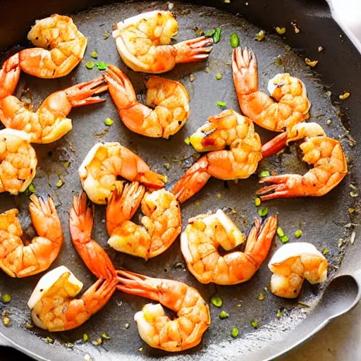Prompt: Sizzling shrimp in pan, garlic, buttery