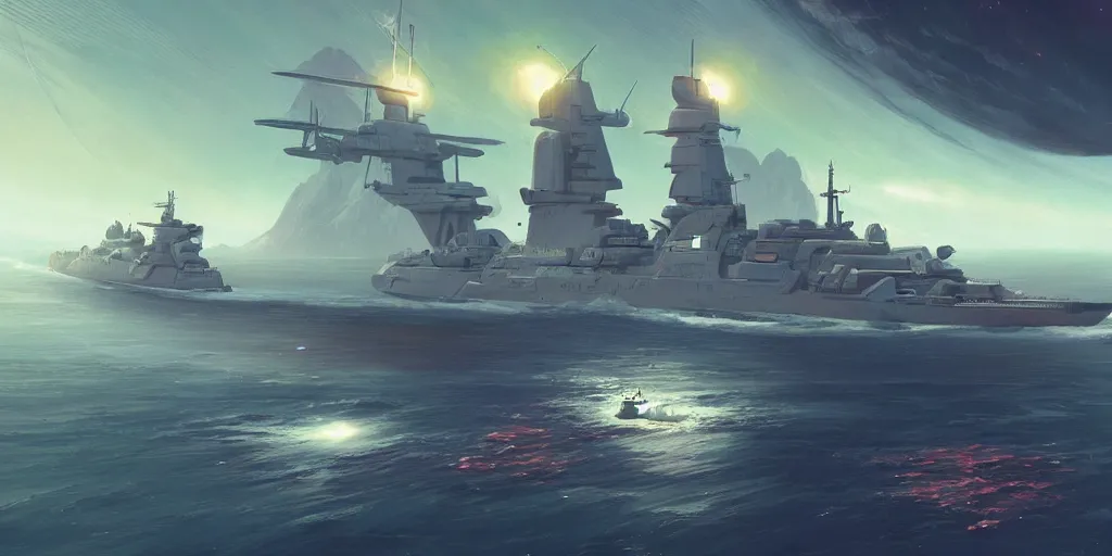 Image similar to 1400's battleship featured in no mans sky concept art, highly detailed, soft colors, art by by Charlie Bowater, by Mark Brooks