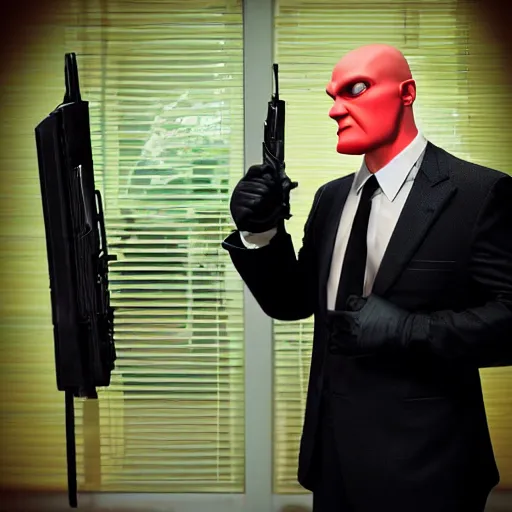 Image similar to homer smith as agent 4 7 from hitman