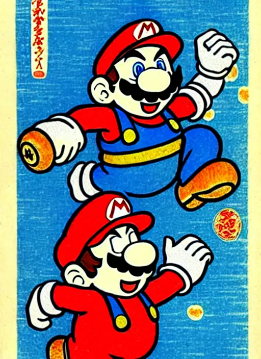 Prompt: super mario as a yokai illustrated by kawanabe kyosai and toriyama sekien