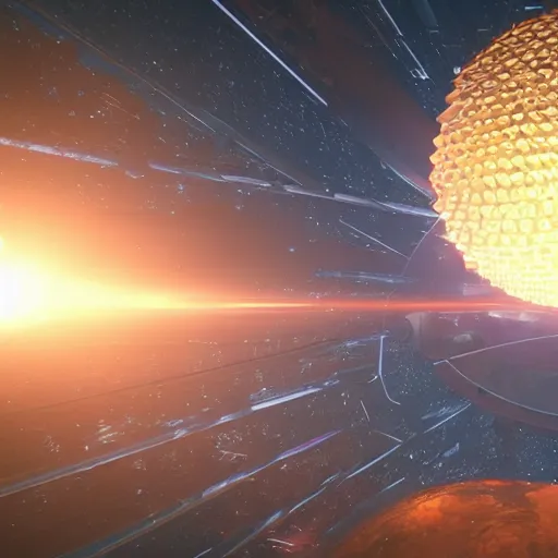 Prompt: dyson sphere in space, transparent panels, intricate abstract, unreal engine tech demo, golden hour, scifi