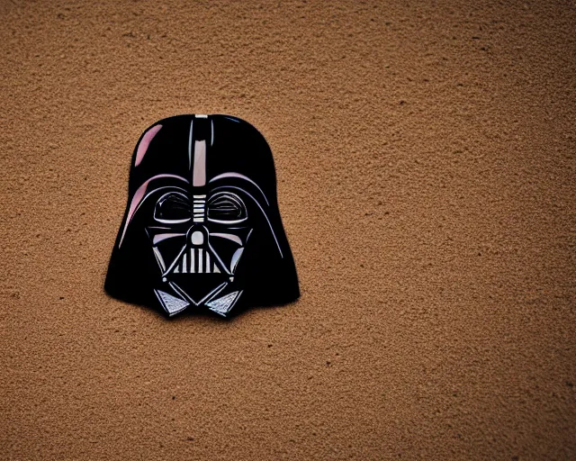 Prompt: 8 5 mm food photography of darth vader made of sand near a garden with dof and bokeh and flowers o