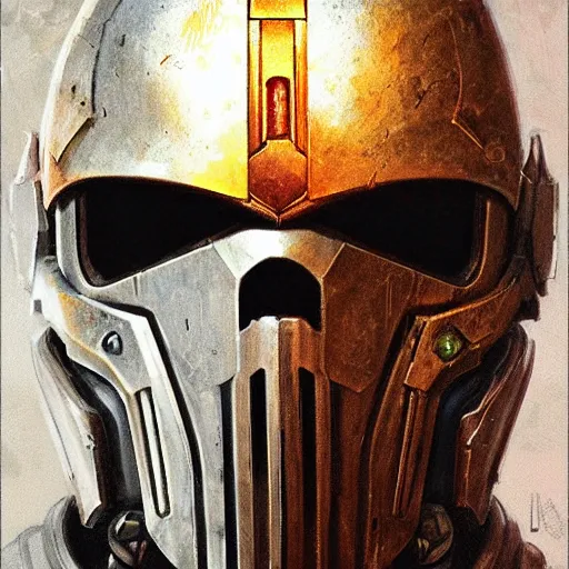 Image similar to the doomslayer as a realistic cyberpunk knight, closeup portrait art by donato giancola and greg rutkowski, realistic face, digital art, trending on artstation, symmetry!!, skull helmet