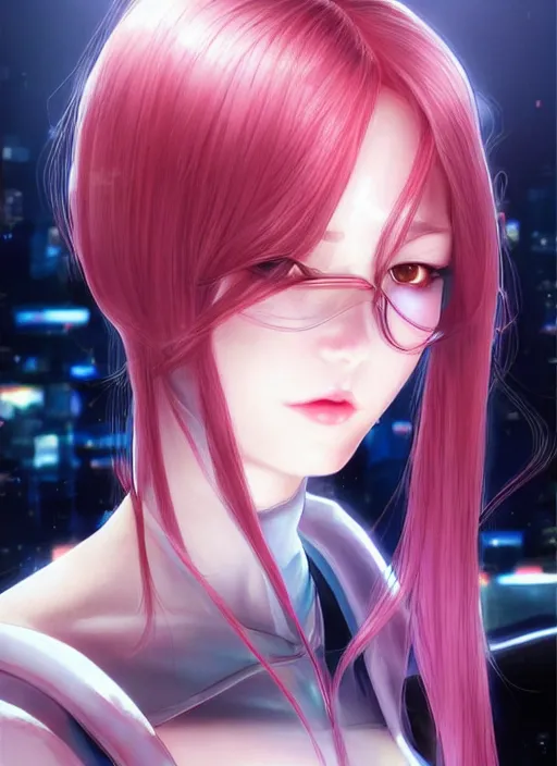 Prompt: cute girl cyber costume silky hair velvet film occlusion shadow specular reflection rim light unreal engine artstation pinterest art by hiroaki samura range murata and ilya kuvshinov intricate highly detailed 8 k art deco illustration realistic highdef ornate baroque roccoco extremely beautiful shape of face neck shoulders eyes glass