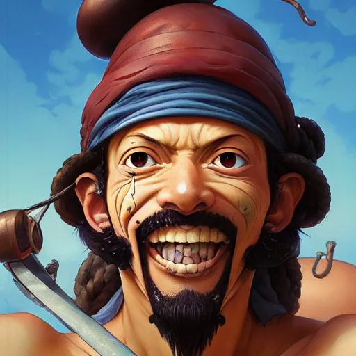 Image similar to highly detailed vfx portrait of usopp by eiichiro oda!, greg rutkowski, loish, rhads, beeple, makoto shinkai, tom bagshaw, alphonse mucha, sharp focus, art by artgerm and greg rutkowski, stanley kubrick, backlit, harsh overhead sunlight,