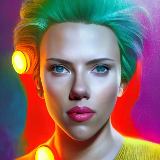 Prompt: Movie still of Scarlett Johansson as Ms Pac-Man, studio lighting, model, HDR, 24MP, fantasy, high detail, elegant, digital painting, natural light, vibrant, intricate, textured skin, highly detailed, artstation, sharp, focus, illustration, Anna Dittmann, Ilya Kuvshinov, Nikolay Makovsky