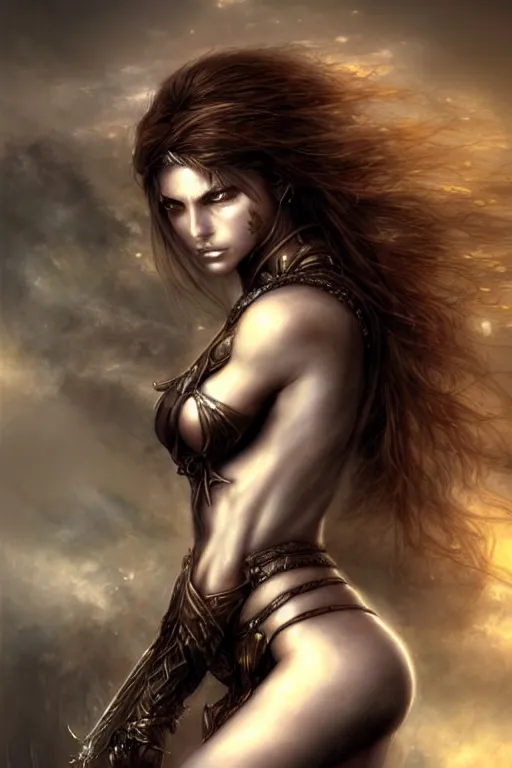 Prompt: a beautiful warrior girl, fantasy, portrait, sharp focus, intricate, elegant, digital painting, artstation, matte, highly detailed, concept art, illustration, ambient lighting, art by Luis Royo