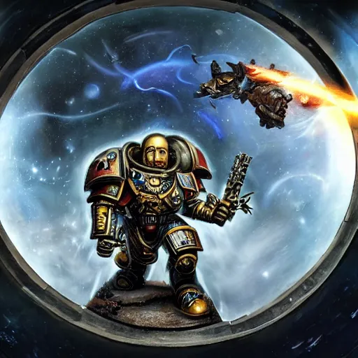 Image similar to historical photo of Warhammer 40k space marines emerging from a Stargate, hyper real, extremely detailed, 4K