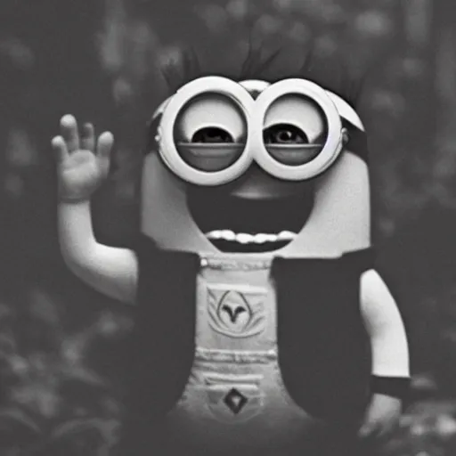 Image similar to old creepy black and white photograph of a minion