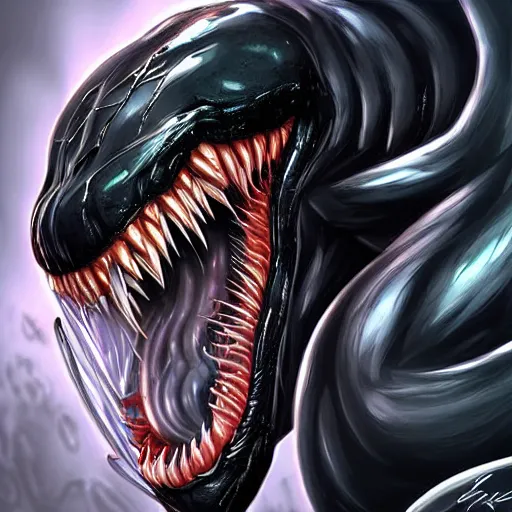 Image similar to venom as a good hero, hyper detailed masterpiece, digital art painting, hyper realism aesthetic