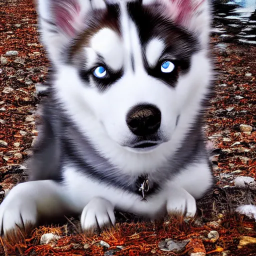 Prompt: princess moonmoon siberian husky, award winning, digital art, realism, dramatic lighting, bokeh, 8k