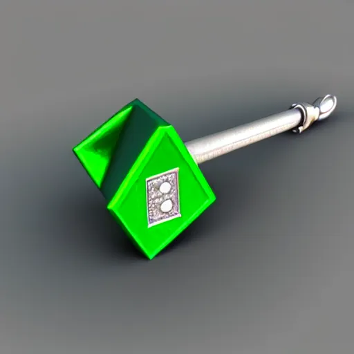 Image similar to a 3d game object of the metal key with large green diamond, icon, vray 4k, on the white background, rpg game inventory item