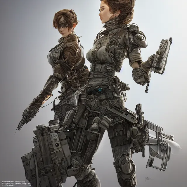 Image similar to the portrait of lawful neutral female futuristic infantry sniper as absurdly beautiful, gorgeous, elegant, young woman looking up, an ultrafine hyperdetailed illustration by kim jung gi, irakli nadar, intricate linework, bright colors, octopath traveler, final fantasy, unreal engine 5 highly rendered, global illumination, radiant light, detailed and intricate environment