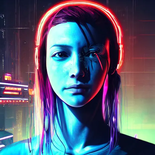 Prompt: “high detail portrait of a Cyberpunk girl, digital art, concept art, neon colors, studio lightning, high contrast, sharp focus, hiperrealist, photorealist, Artstation HQ, DeviantArt, cybernetics, techwear, urban samurai, netrunner, Shadowrun, Cyberpunk 2077, Deus Ex, 4k UHD, Unreal Engine 5”