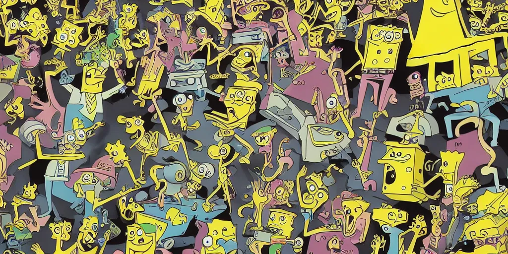 Image similar to “SpongeBob in the style of Guernica, trending on artstation, 8k, highly detailed”