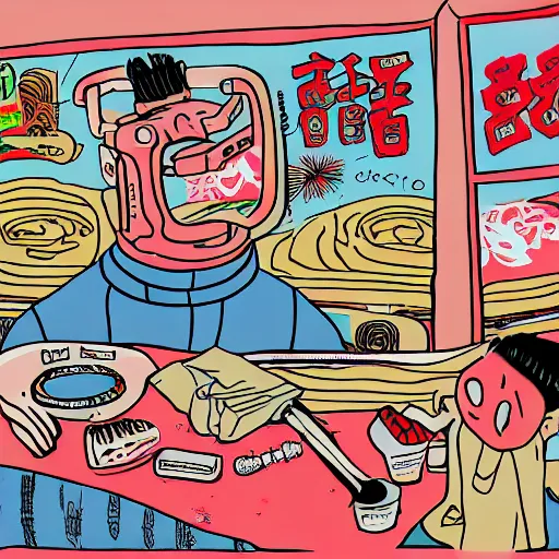 Image similar to chinese surgery operating table, in the style of daniel johnston and outsider art, 8k, line brush, overlaid with chinese adverts