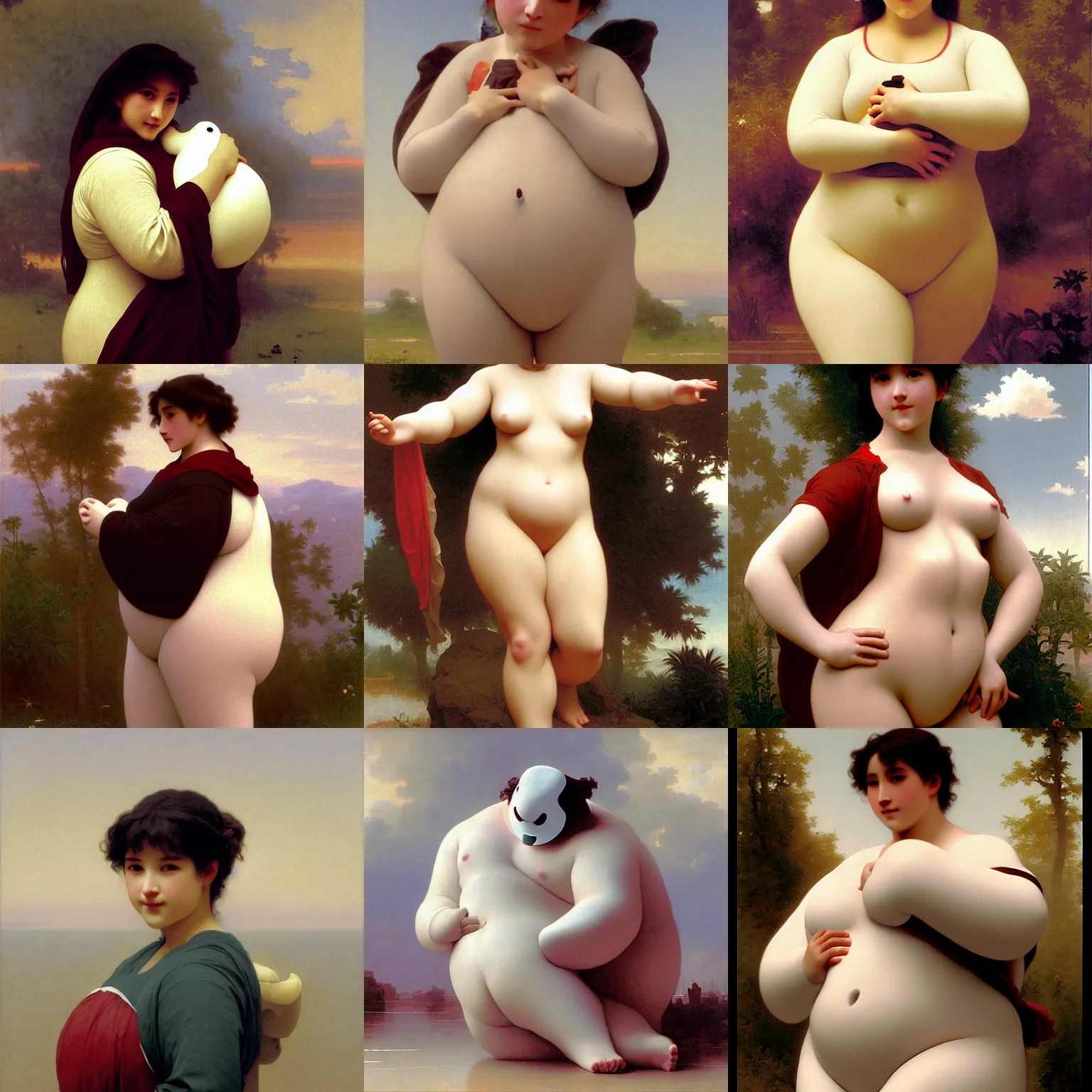 Prompt: baymax, masterpiece painted by william adolphe bouguereau
