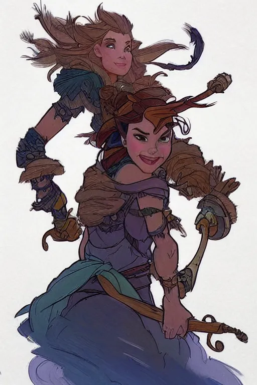 Image similar to pencil spot illustrations of various disney characters combined with a horizon zero dawn 2 aesthetic, d & d, fantasy, intricate, elegant, highly detailed, digital painting, artstation, concept art, matte, sharp focus, illustration, hearthstone, art by bridgeman and artgerm and greg rutkowski and alphonse mucha and ruan jia and conrad roset