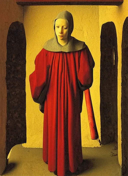 Image similar to red candle, medieval painting by jan van eyck, johannes vermeer, florence