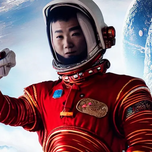 Image similar to traditional chinese space suit, the wandering earth, science fiction