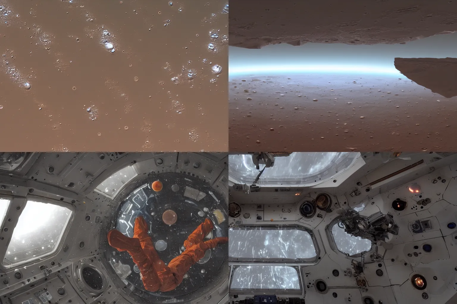 Prompt: rainy day on a space station on the surface of Mars