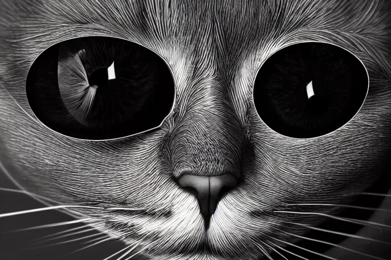 Prompt: portrait of cat with 5 eyes, highly detailed, photorealistic, reflections, smooth, sharp focus, concept art, illustration, beautiful, geometric, trending on artstation, cinematic, featured on behance , artwork by WLOP and Tran, Ross