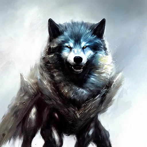 Prompt: direwolf painted by Raymond Swanland